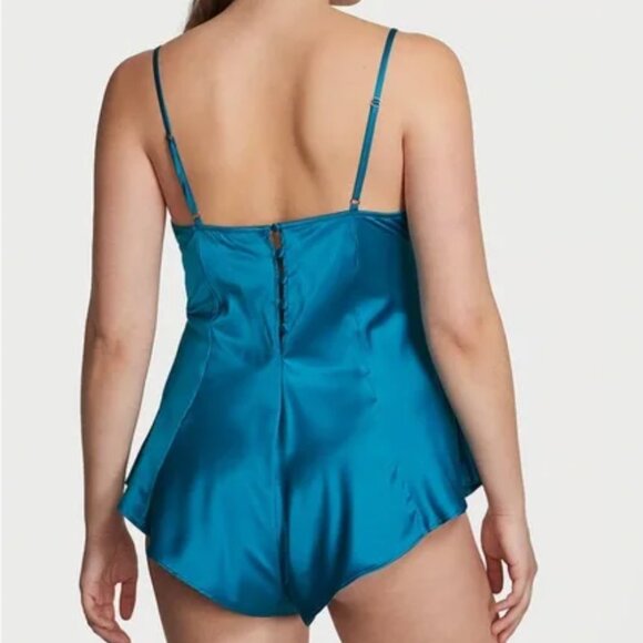 Blue Teal Victoria’s Secret Stretch Satin Cutout Romper Small - Picture 3 of 3